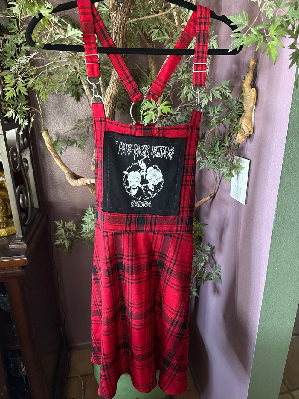 NWT Hot Topic Scooby-Doo The Hex Girls Plaid Skirtall Overalls Dress